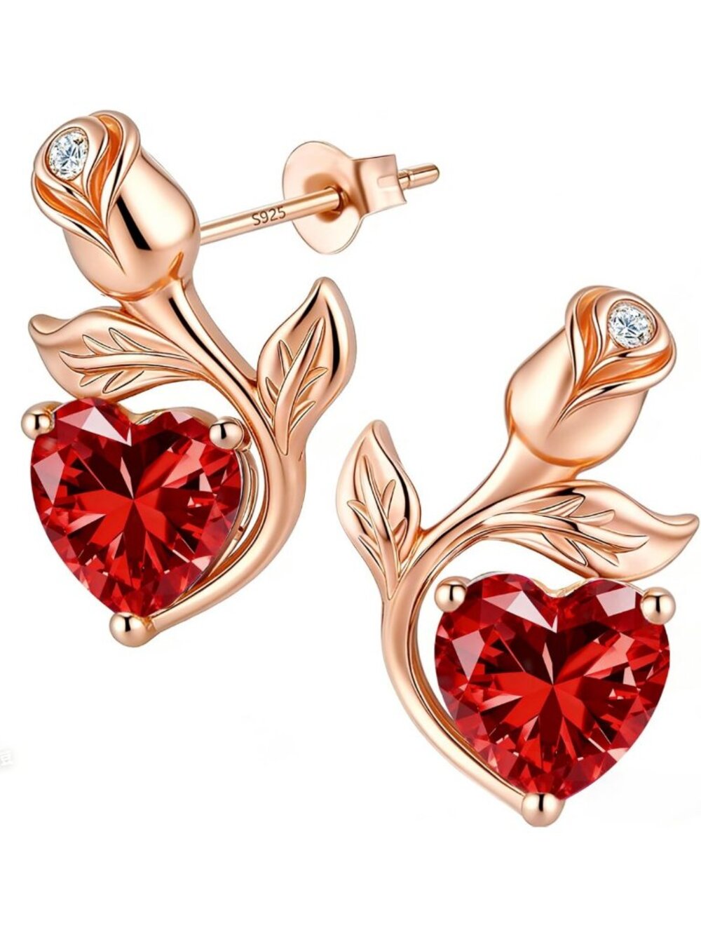0.8CT Rose Heart Birthstone Stud Earrings - Elegant Gift for Women